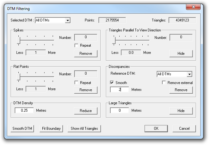 DTM Filtering dialog