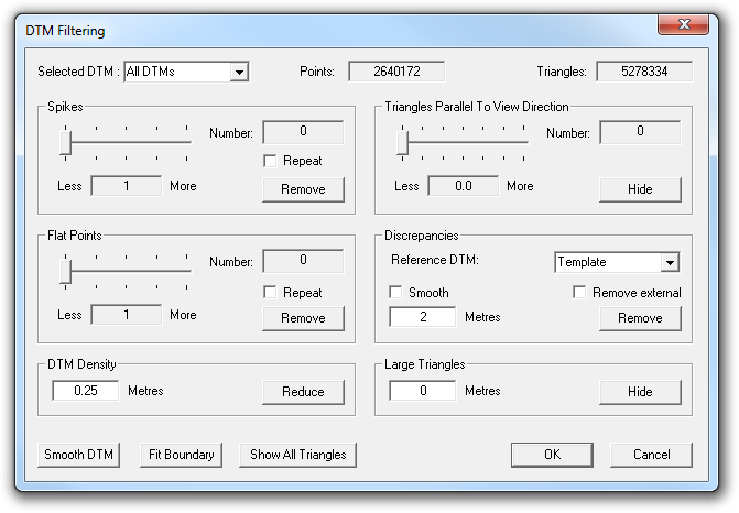 DTM Filtering dialog