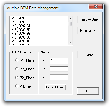 DTM Merging dialog